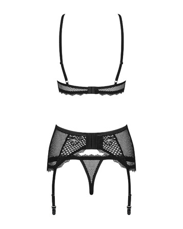 Комплект со шнуровкой и поясом для чулок Obsessive Basitta, черный, S/M