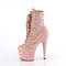 Чоботи Pleaser Adore-1020RM *7 дюймів на підборах, 2 3/4 дюйма на шнурівці з сітчастої шкіри RS, блискавка збоку, лососева штучна замша/ніжно-рожевий колір