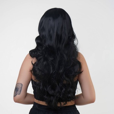 Перука довга хвиляста з чубчиком Fetish Hair чорний, 60 см