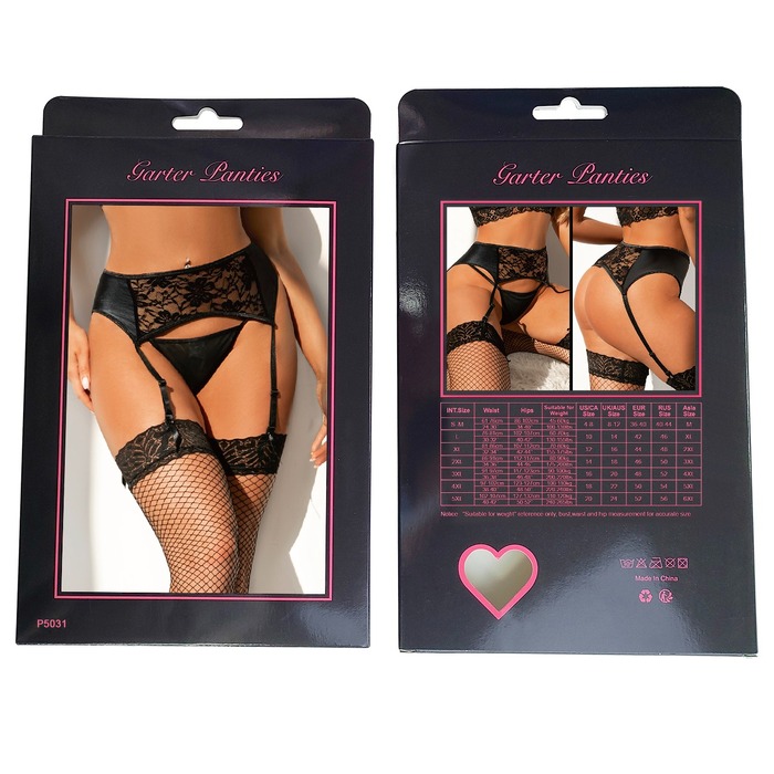Чуттєвий чорний мереживний пояс для панчіх Star Night з трусиками в комплекті
