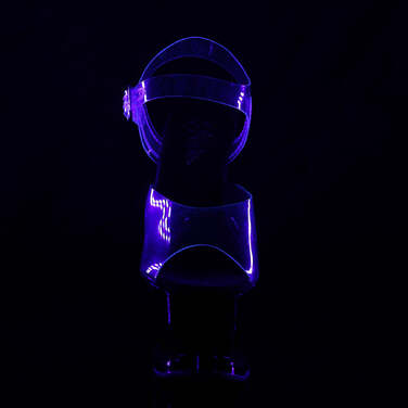 Босоніжки Moon-708FLM на підборах 7 дюймів, з вирізом 2 3/4 дюйма з ремінцем на щиколотці PF, кольору полум'я, прозорі/чорні