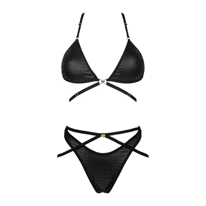 Комплект Obsessive Cobra Nive з імітацією зміїної шкіри, чорний, S/M