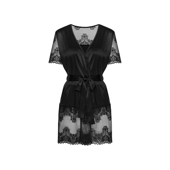 Сексуальный черный халат Obssesive Maderris peignoir XS/S