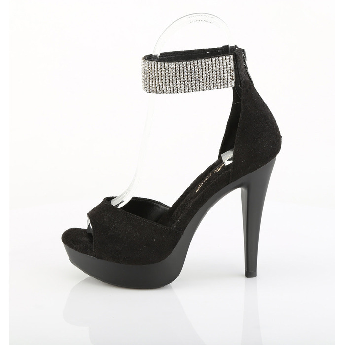 Босоножки Cocktail-525, каблук 5 дюймов, PF d'Orsay, босоножкии с RS, молния сзади, чёрная искусственная замша