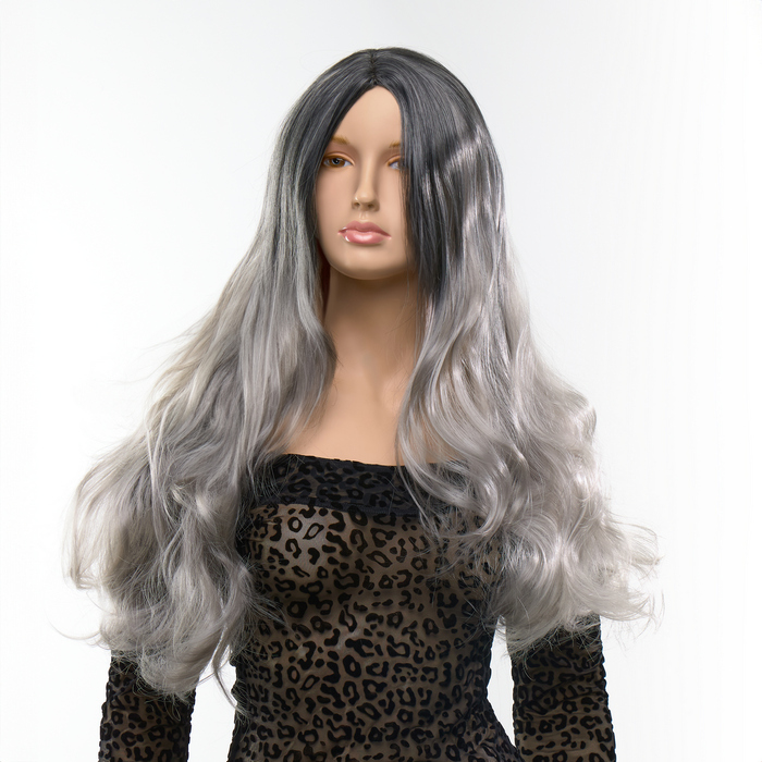Перука довга хвиляста Fetish Hair балаяж сріблястий, 65 см
