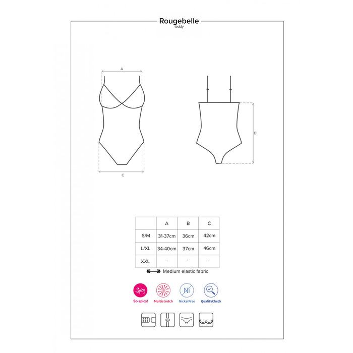 Боді з мереживними вставками Obsessive Rougebelle і відкритим доступом, червоний, S/M