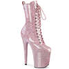 Ботинки Flamingo-1040GP, каблук 8 дюймов, 4-дюймовые PF-ботинки со шнуровкой спереди, молния сбоку, бледно-розовый лак с блестками