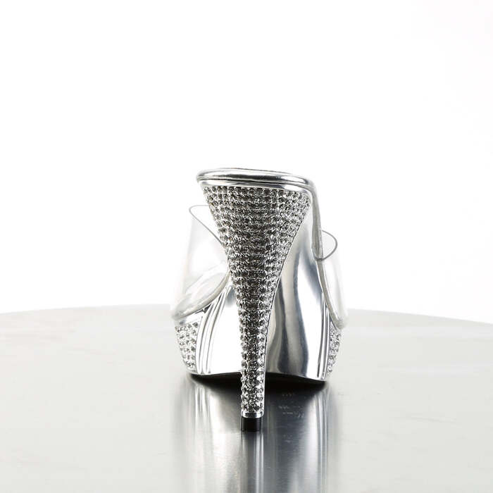 Шлёпанцы Elegant-401, каблук 4 1/2 дюйма, шлёпанцы PF 1 дюйм с RS, прозрачный/серебристый хром