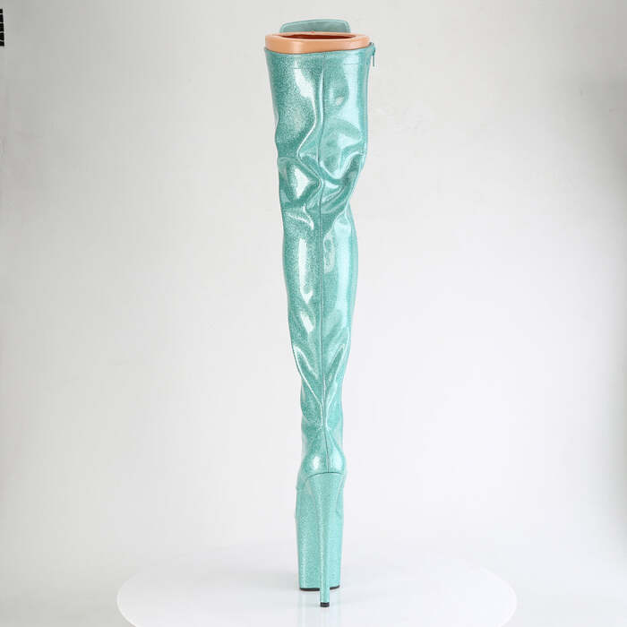 Ботинки Flamingo-3020GP *Каблук 8 дюймов, 4-дюймовые эластичные сапоги на шнуровке, боковая молния, лакированная кожа с аквамариновым блеском