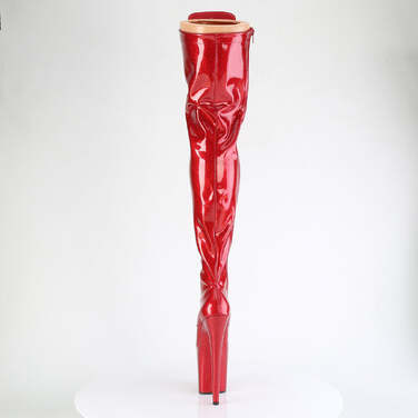 Ботинки Flamingo-3020GP, каблук 8 дюймов, эластичные ботфорты на шнуровке 4 дюйма, боковая молния, лакированная красная кожа с блестками