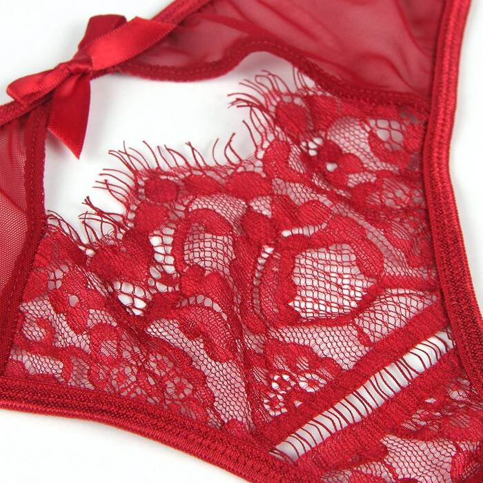 Сексуальні мереживні трусики Star Night з поясом і підв'язками для панчіх, червоний