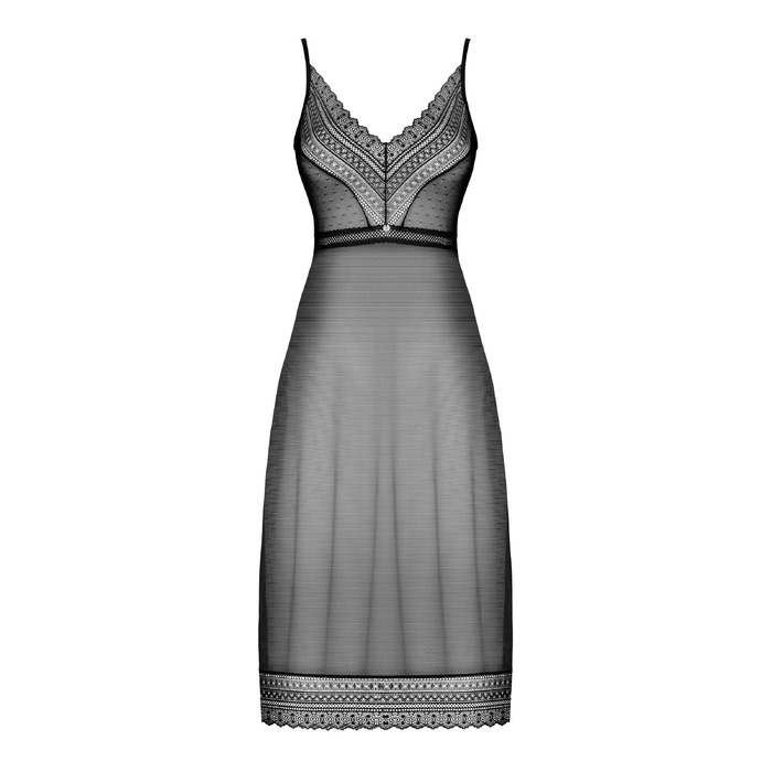 Пеньюар длинный полупрозрачный Obsessive Estiqua черный, XS/S