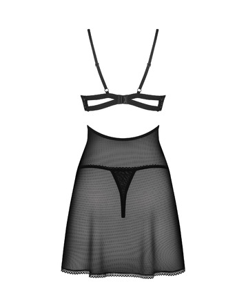 Пеньюар із мереживним ліфом на кісточках Obsessive Nutris чорний, XS/S