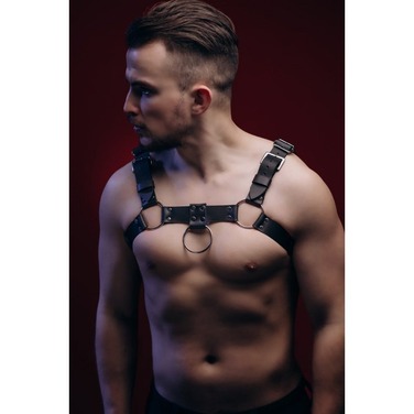 Портупея мужская с кольцами One Size из натуральной кожи, черная