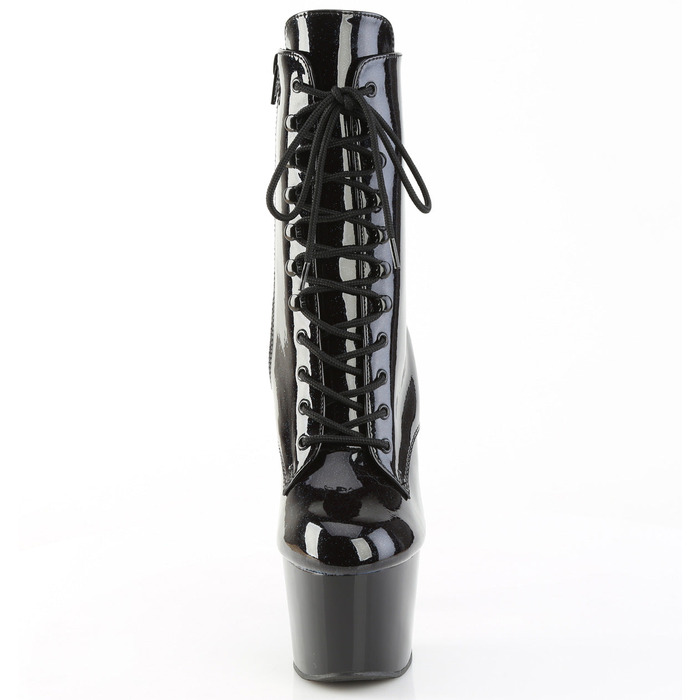 Ботинки Adore-1020BLG, каблук 7 дюймов, 2 3/4 дюйма, шнуровка спереди, боковая молния, чёрный лак/синий глиттер