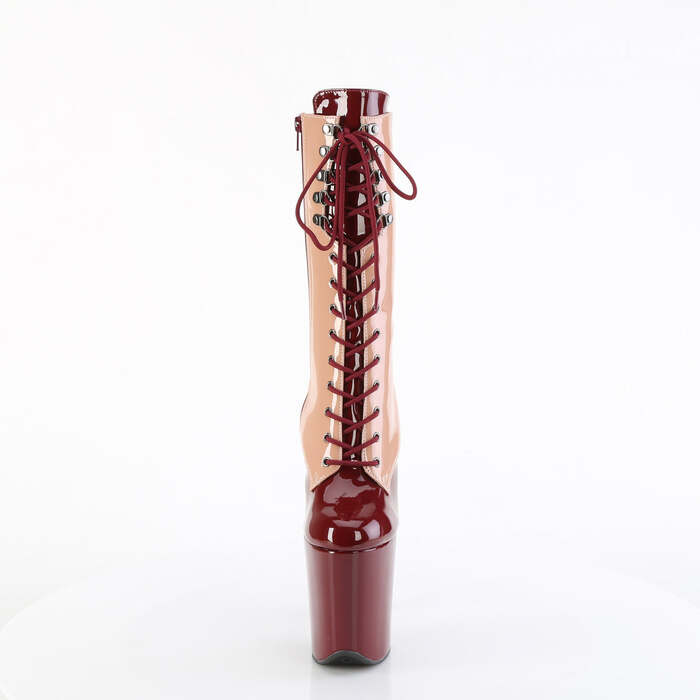 Ботинки Flamingo-1054DC *Каблук 8 дюймов, двухцветные ботинки до середины голени со шнуровкой и молнией сбоку, цвет: бордовый/розовый