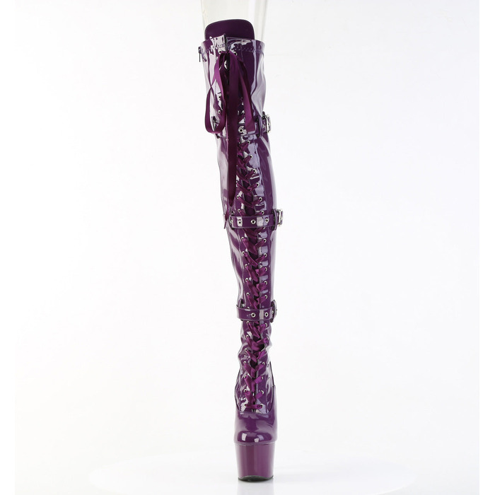 Сапоги Adore-3028, каблук 7 дюймов, высота ботинок 6 см, шнуровка спереди, молния сбоку, фиолетовая эластичная лакированная кожа