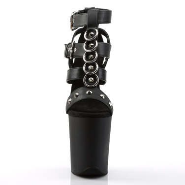 Босоніжки Flamingo-858 на підборах 8 дюймів, босоніжки з ремінцями PF 4 дюйми з кільцями та заклепками, чорні, з веганської шкіри/чорні
