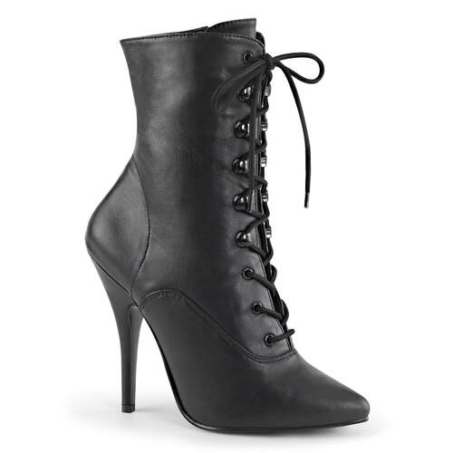 Ботильйони на шнурівці Boots Seduce-1020, 5 дюймів, з блискавкою збоку, чорні, веганська шкіра
