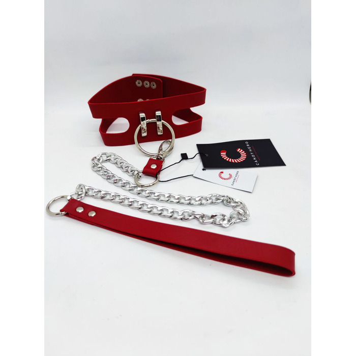 Ошейник с поводком и наручниками Candy Hero 'Fet 25' RED, экокожа, ручная работа