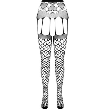 Колготки еротичні у велику сітку Passion ECO S009 з імітацією панчох, чорні