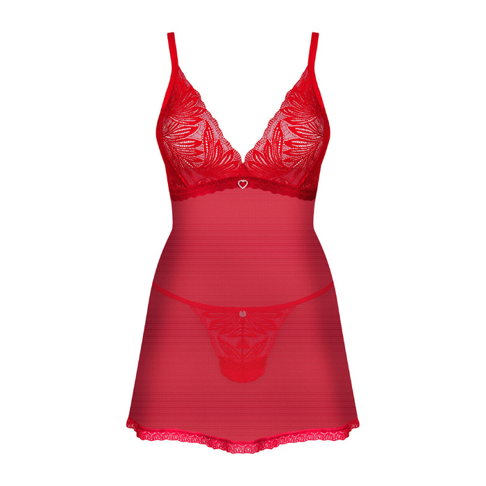 Прозорий бебідол і стрінги Obsessive Chilisa червоний, XS/S