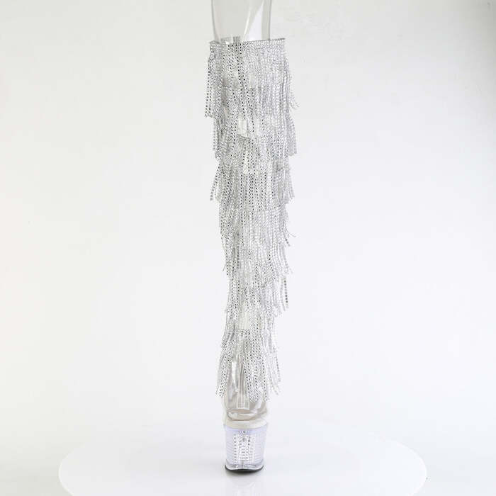 Сапоги Spectator-3019C-RSF. Каблук 7 дюймов, высота ботинок 7 дюймов, текстурированный PF-материал, молния сбоку, прозрачный/серебристый.