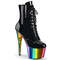 Чоботи Pleaser Adore-1020RC *7 дюймів на підборах, хромовані черевики на шнурівці 2 3/4 дюйма, з блискавкою збоку, чорні/різнокольорові