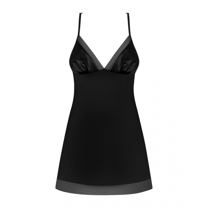 Сорочка атласная черная Obsessive Alifini с декоративными крыльями, L/XL