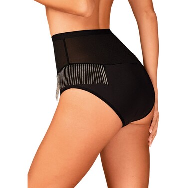 Трусики з високою посадкою та блискучою бахромою Obsessive Milladis, чорний, XS/S