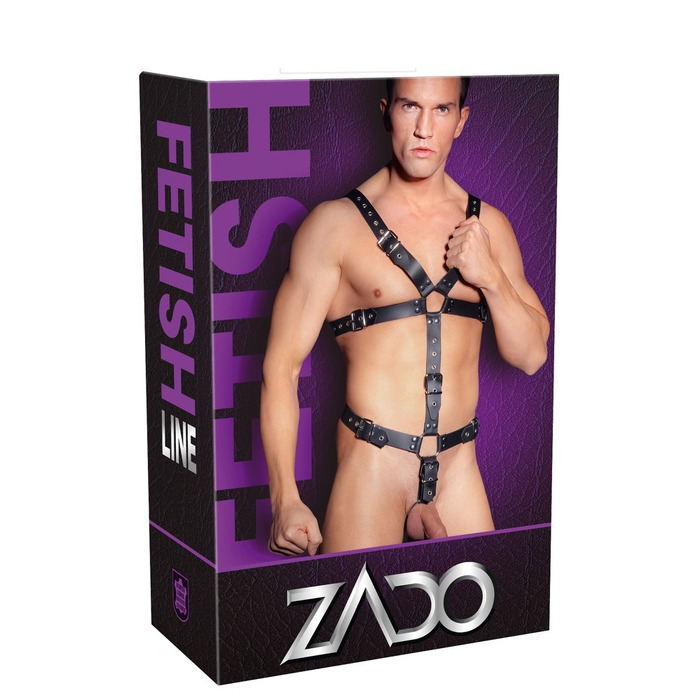 Портупея кожаная мужская ZADO FETISH с декоративными соединительными кольцами, черная, S-L