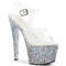Босоножки Pleaser Sky-308LG. Каблук 7 дюймов, ремешок на щиколотке шириной 2 3/4 дюйма, прозрачный/серебристый.