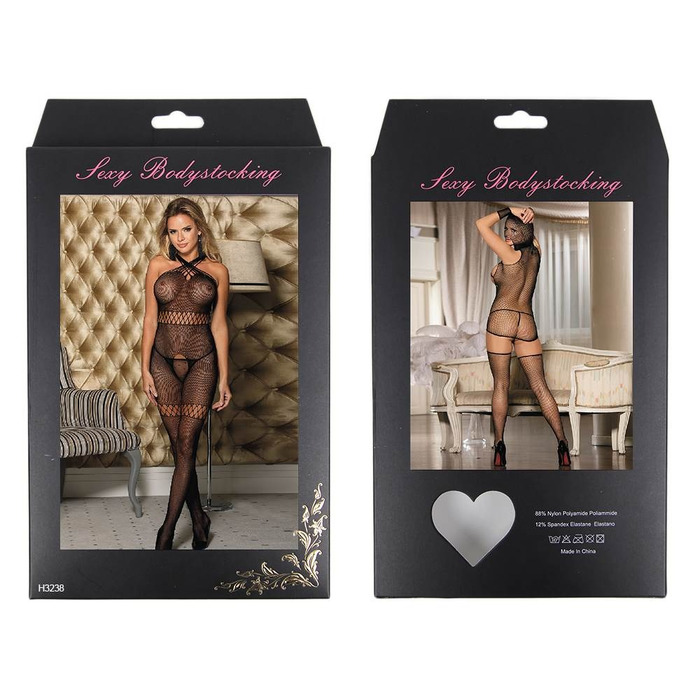 Комбінезон прозорий Star Night з декоративними переплетеннями та відкритим доступом, чорний