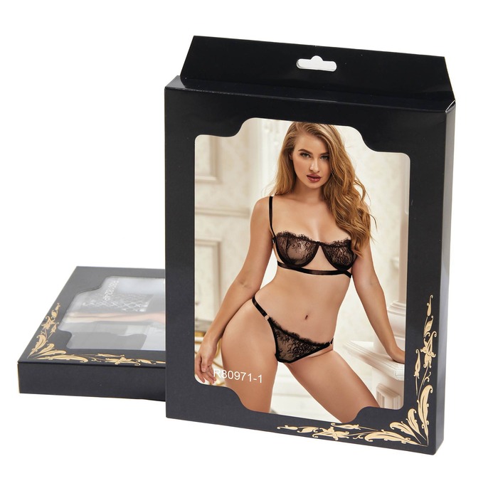 Комплект белья с кружевом на косточках Star Night черный, XS/S