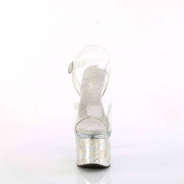 Босоножки Esteem-708CK, каблук 7 дюймов, ремешок на щиколотке 3 дюйма, прозрачный/серебристый