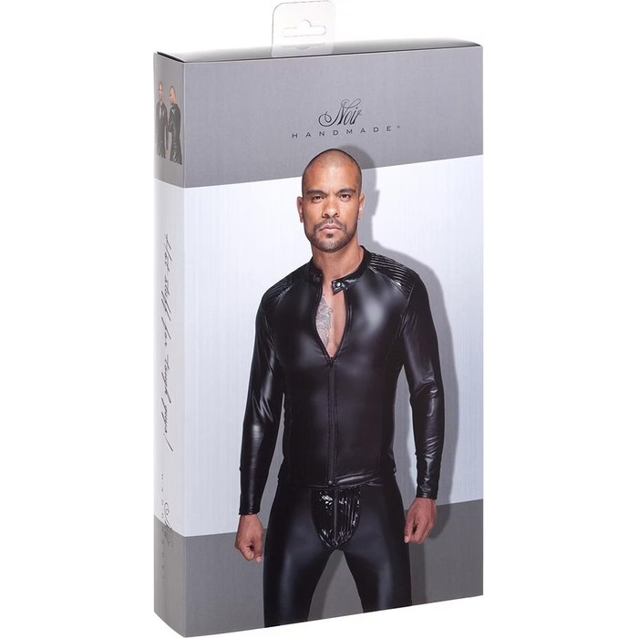 Мужская виниловая куртка с эполетами Noir Handmade H052 черная, S