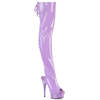 Чоботи Delight-3017 на підборах 6 дюймів, чоботи до стегна 1 3/4 дюйма з відкритим носком/п'ятою, блискавка збоку, еластичний лак кольору лаванди