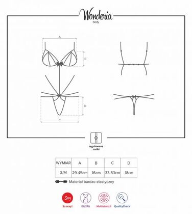 Боді мереживне зі стрепами Obsessive Wonderia чорний, S/M