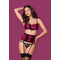 Комплект атласний з поясом для панчох Obsessive 861-SEG-5 бордовий, L/XL