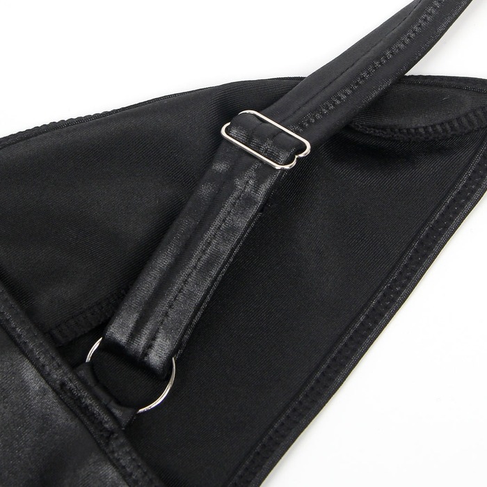 Платье из искусственной кожи и ремешками на руки и шею Star Night с трусиками, черный, XL