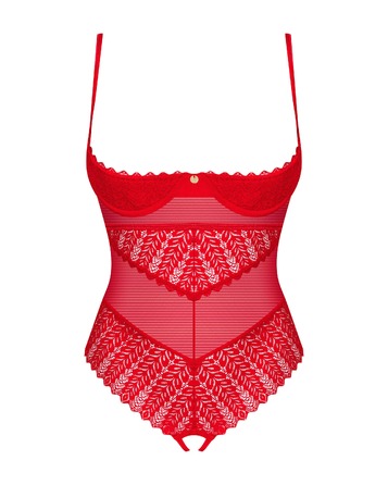 Боди кружевной с открытым бюстом и доступом Obsessive Ingridia красный, XS/S