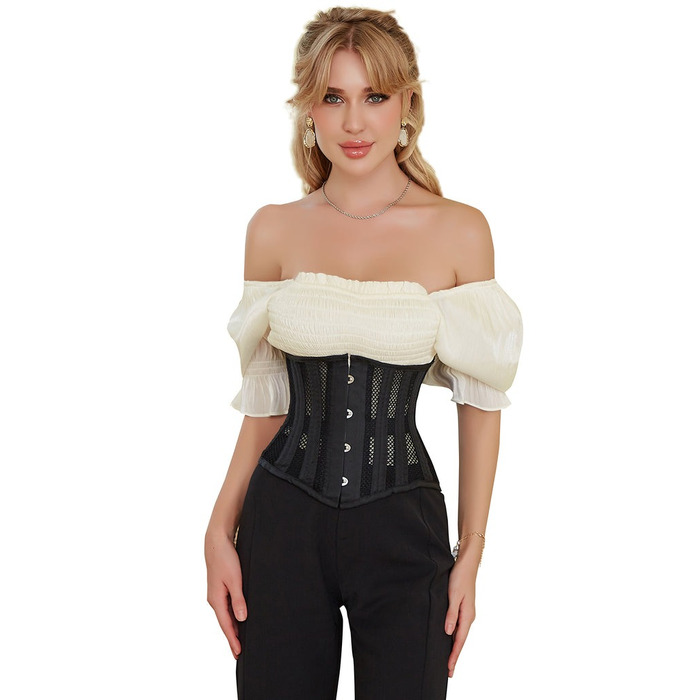 Корсет из сетки Star Night Steel Bones Grid Corsets с крючками и шнуровкой, черный, XL (без коробки)