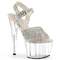 Босоніжки Pleaser Adore-708N-RS на підборах 7 дюймів, 2 3/4 дюйма PF RS з прикрашеним ремінцем на щиколотці, срібні стрази/прозорі