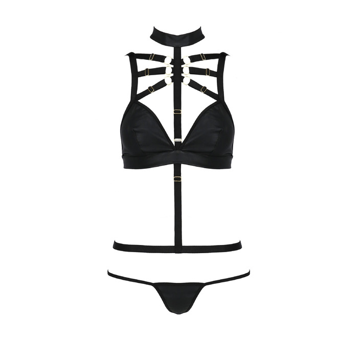Комплект белья с чокером и стреп-лентами LAMIS SET black S/M - Passion