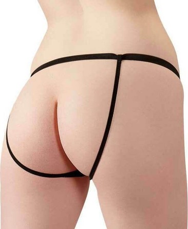 Трусики с интимным вырезом из винила Black Level черные, S/M