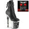 Чоботи Pleaser Rapture-1020STR-LT на 8-дюймовому пальцевому підборі з кісточкою, 4-дюймові ботильйони з черепом та світлодіодним принтом, бічна блискавка, чорні веганські шкіряні/сріблясті
