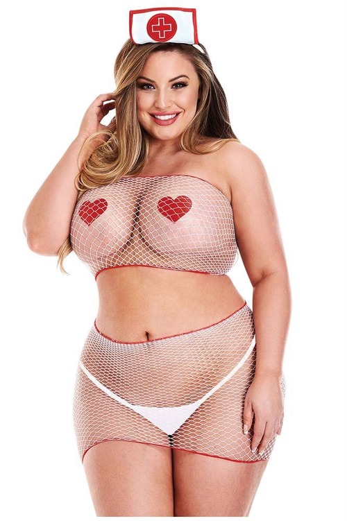 Ігровий костюм Медсестри в дрібну сітку Baci Lingerie 4 предмети, білий, XL