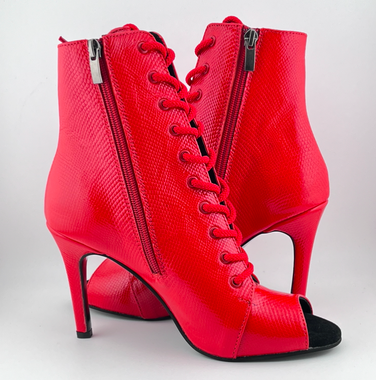 Профессиональные ботильоны для High Heels Premier из натуральной кожи, модель 'Красная змея', с открытым носком и шнуровкой, красный цвет