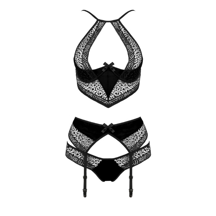 Комплект белья с ажурными вставками и поясом для чулков SCARLET SET black S/M - Passion