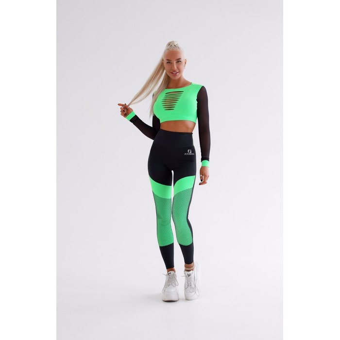 ТОП FLOURESCENT GREEN  TOP WITH TULE LONG SLEEVES